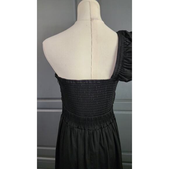 Eva Franco One-Shoulder Pleated Black Size 8 Cotton Midi Dress - Picture 6 of 8